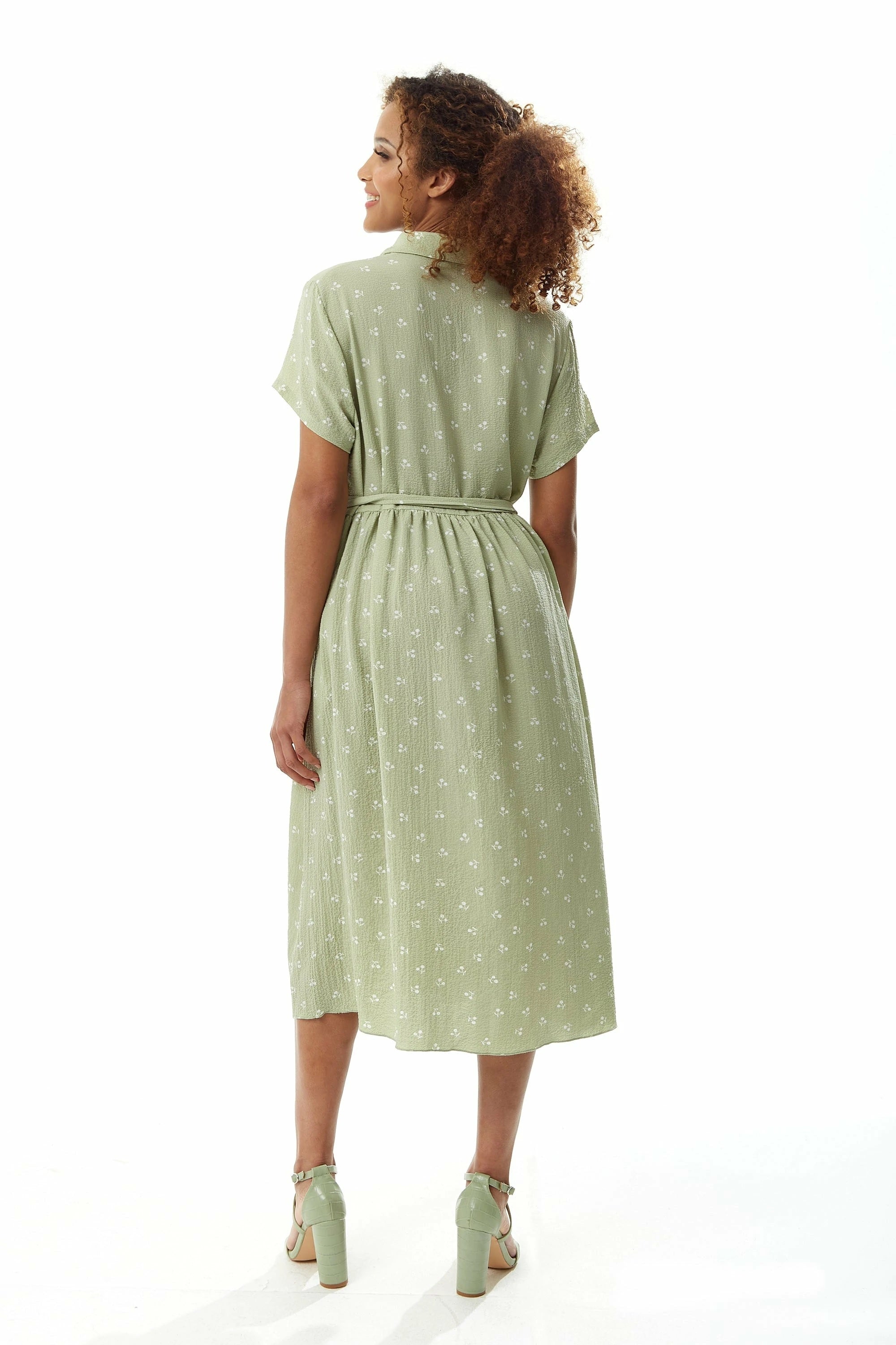 Liquorish Sage Green Cherry Print Midi Dress