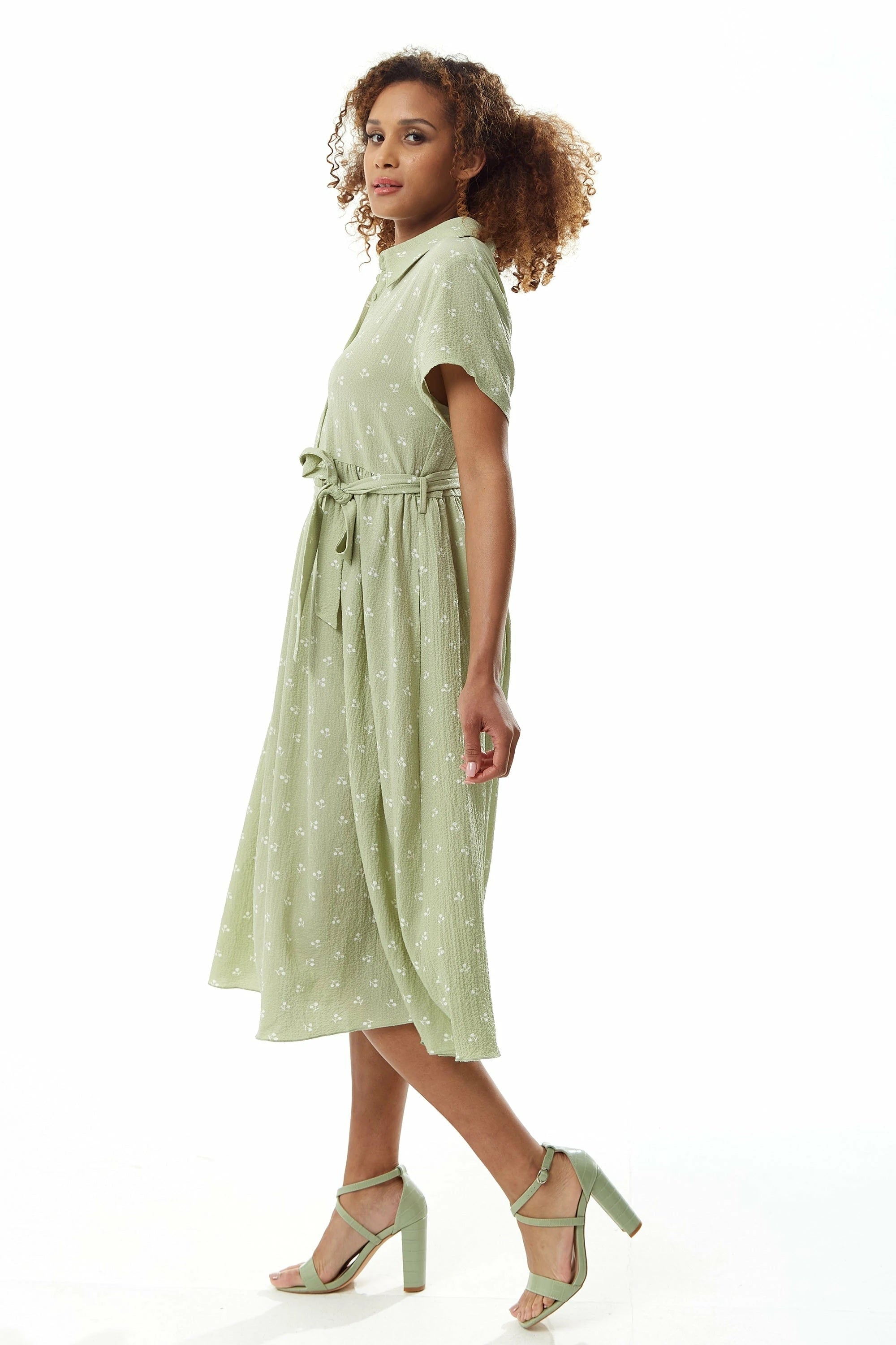 Liquorish Sage Green Cherry Print Midi Dress