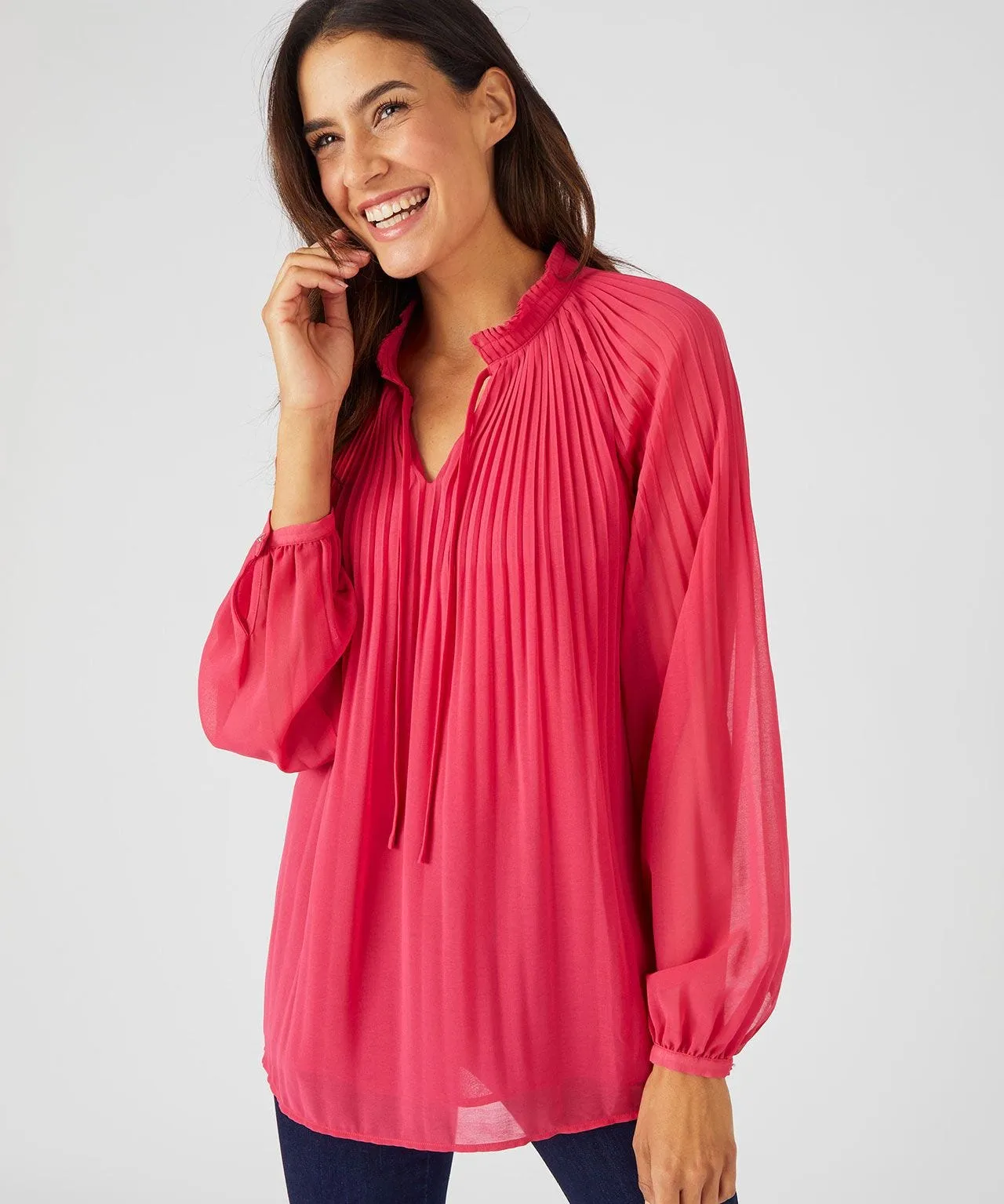 Long Sleeved Pleated Blouse