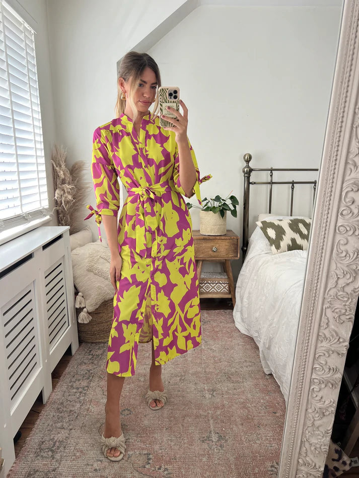 Love And Joy London Midi Shirt Dress In Floral Print