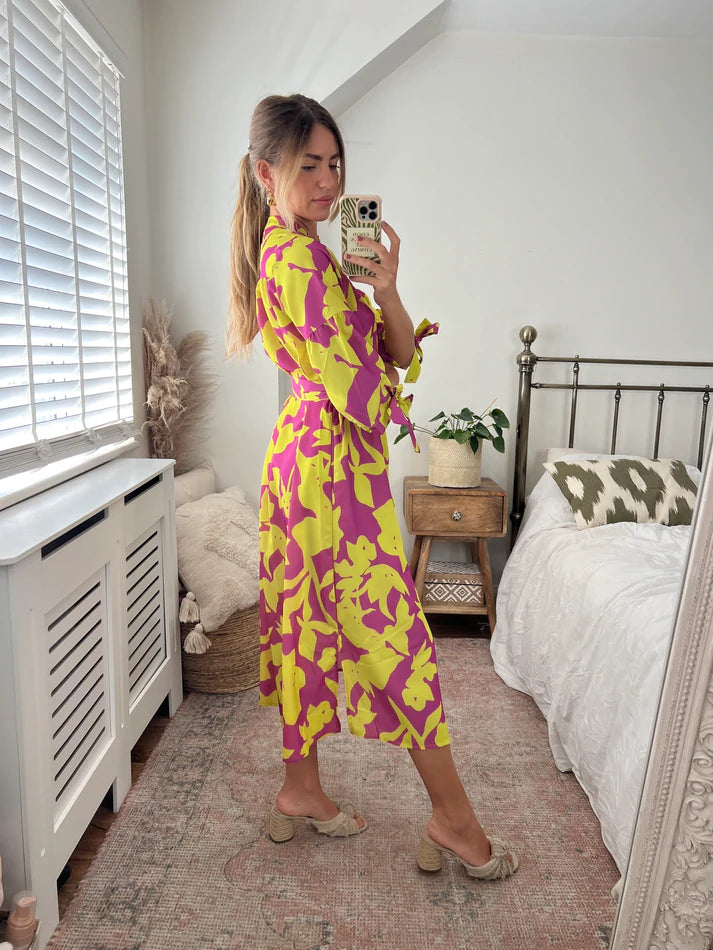 Love And Joy London Midi Shirt Dress In Floral Print