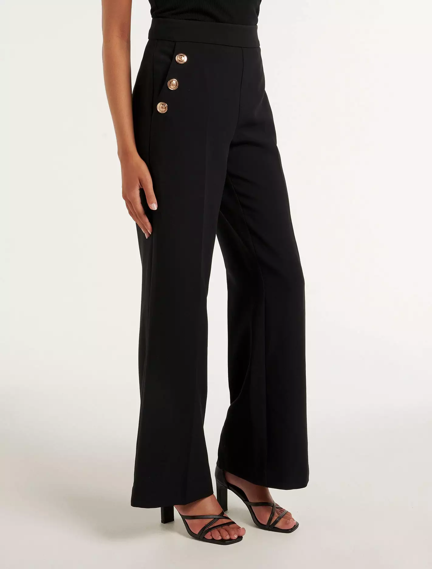 Megan Petite Button Wide Leg Pants