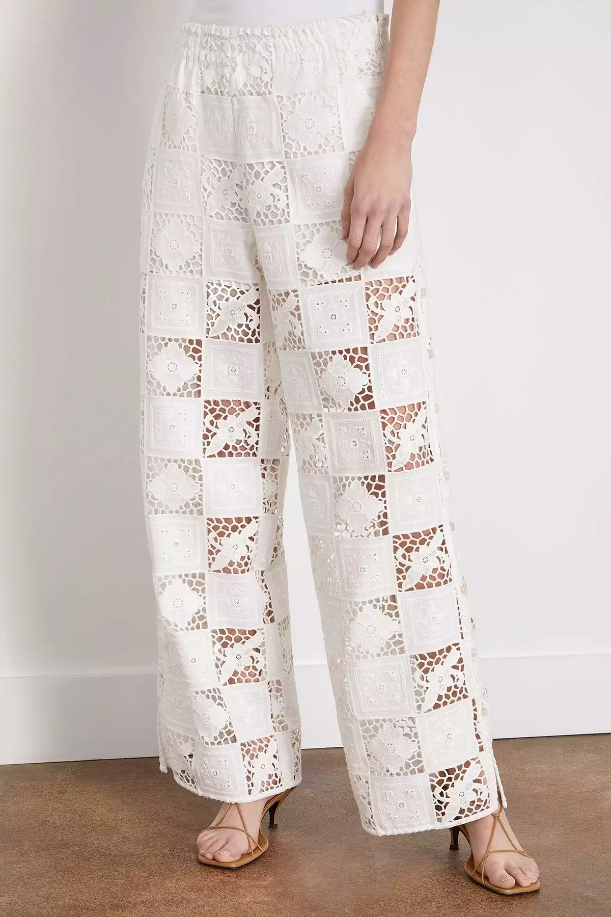 Melia Embroidery Pant in White