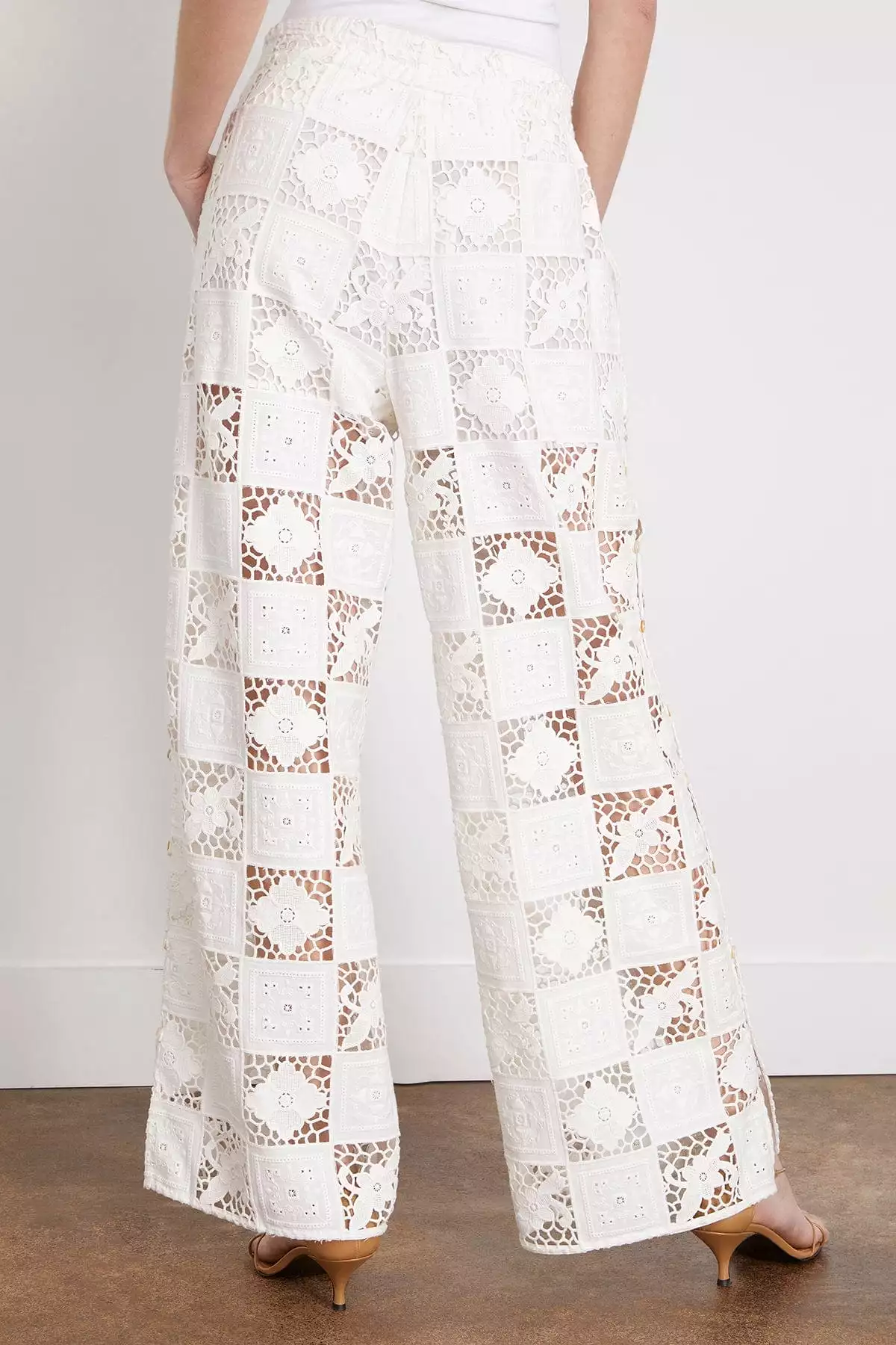 Melia Embroidery Pant in White