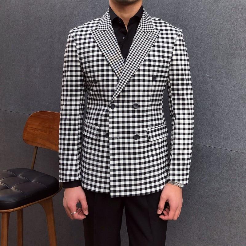 Men Blazer - Checked Black-White Blazer