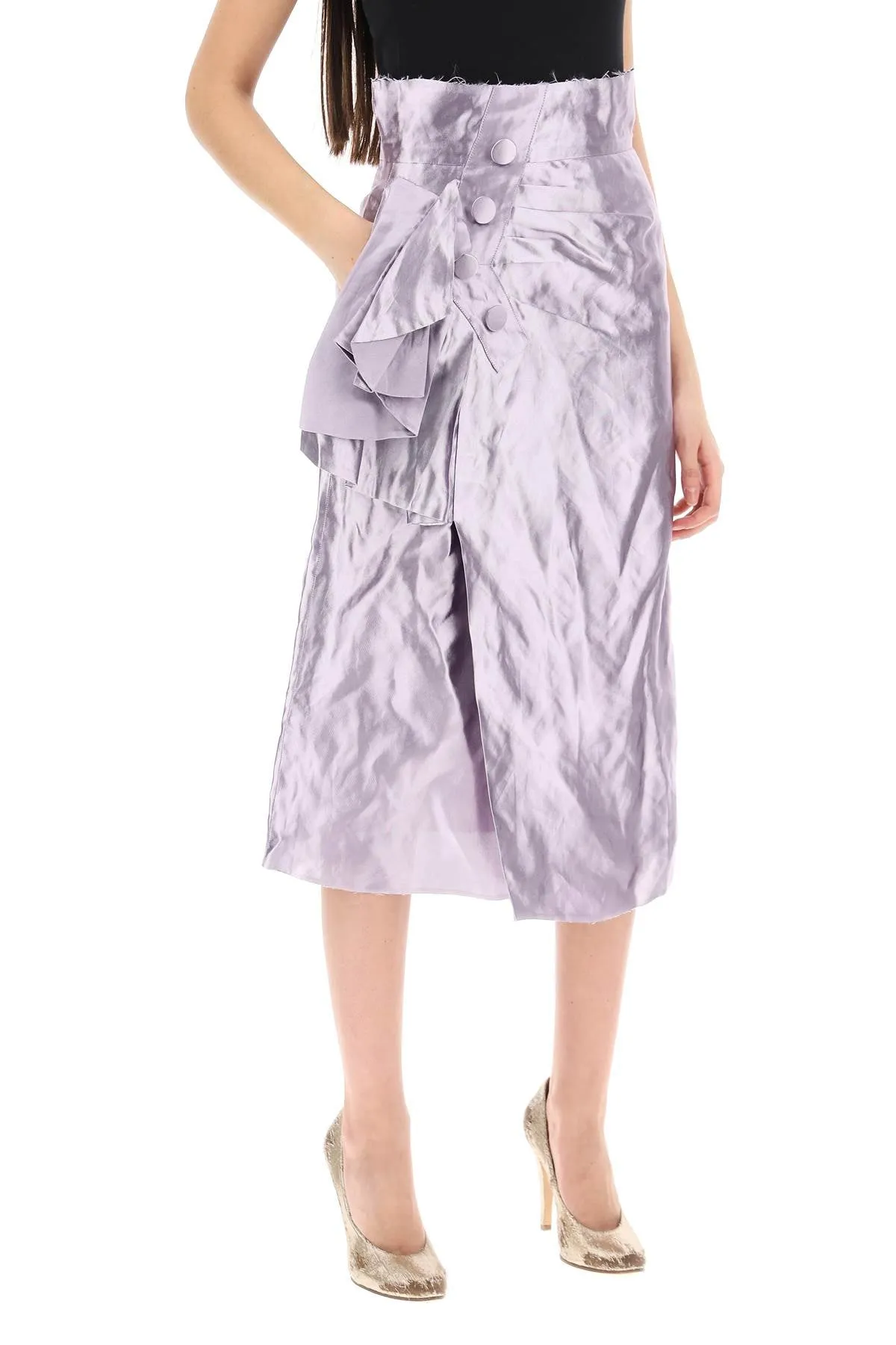 metallic satin midi wrap skirt with