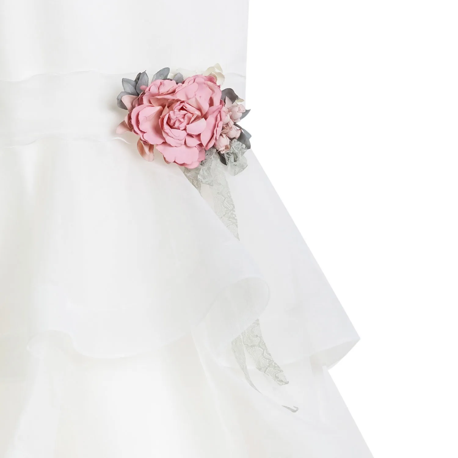 Mimilú Flounced Tulle White Dress With Pink Flowers