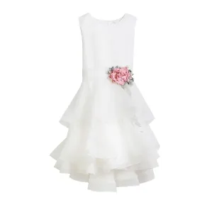 Mimilú Flounced Tulle White Dress With Pink Flowers