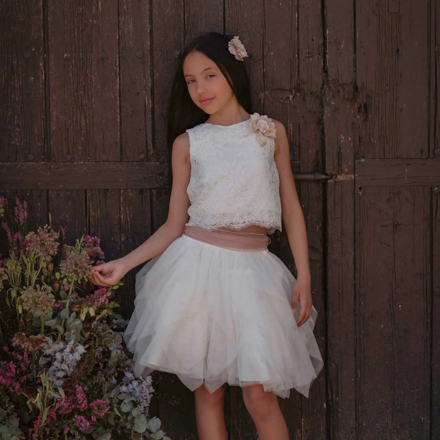 Mimilú Two-Piece Tulle And Lace White Dress