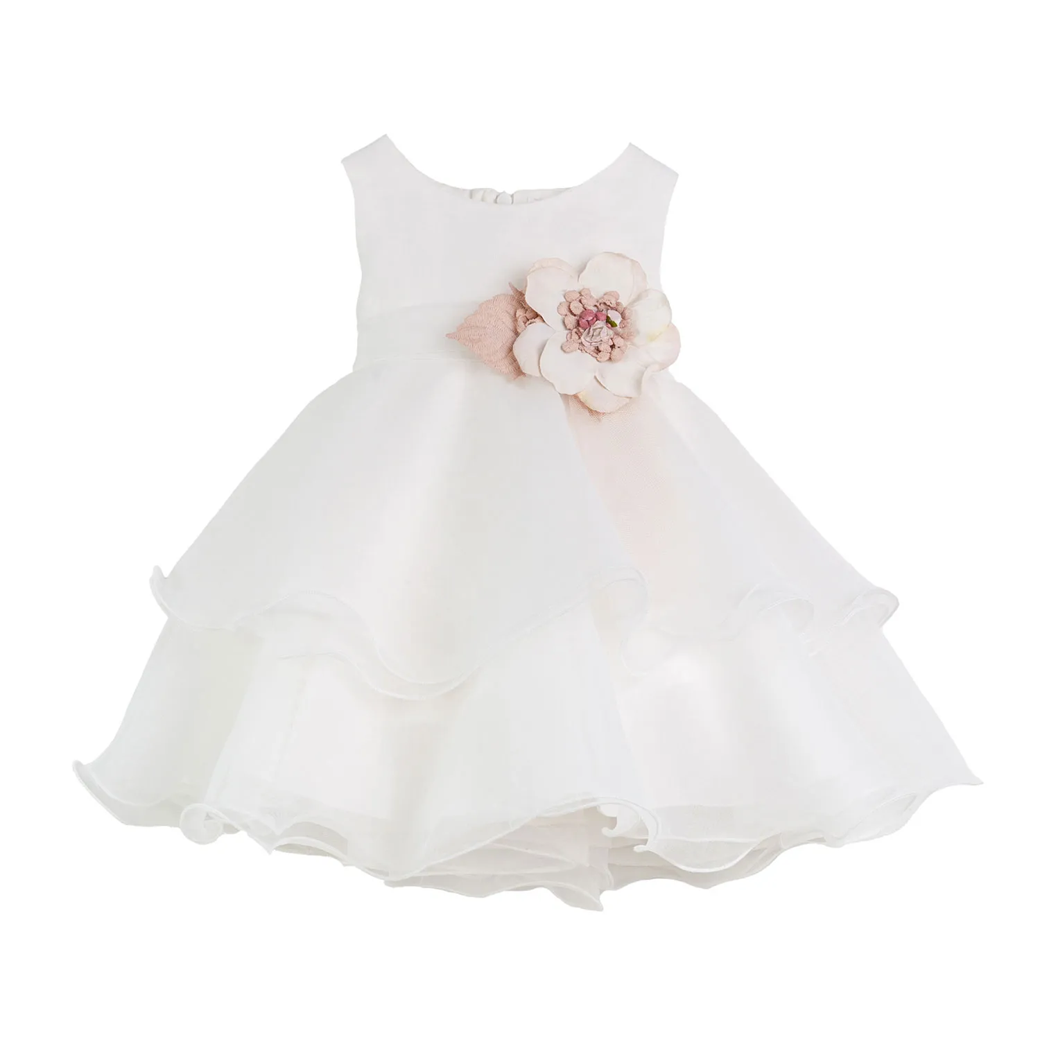 Mimilú White Tulle Mini Dress With Powder Pink Flower