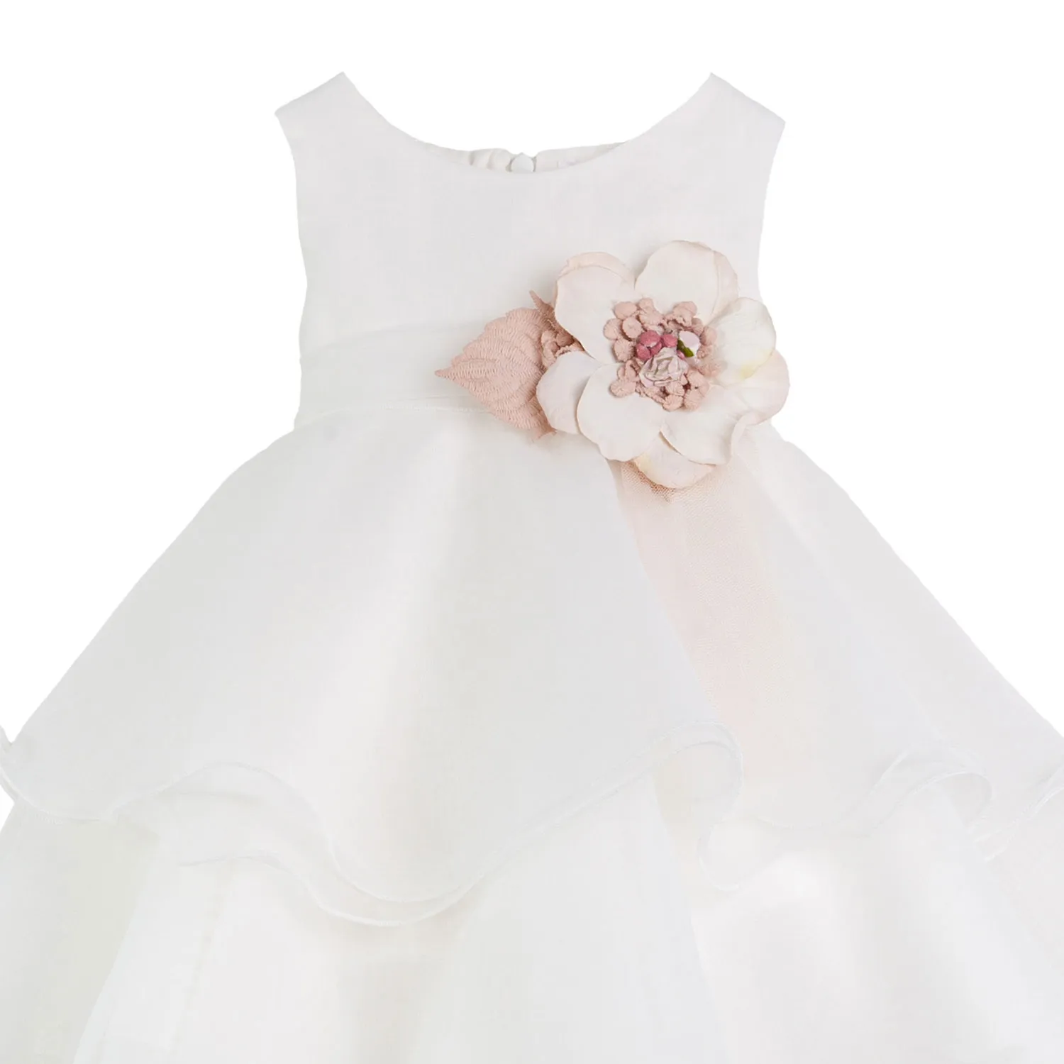 Mimilú White Tulle Mini Dress With Powder Pink Flower