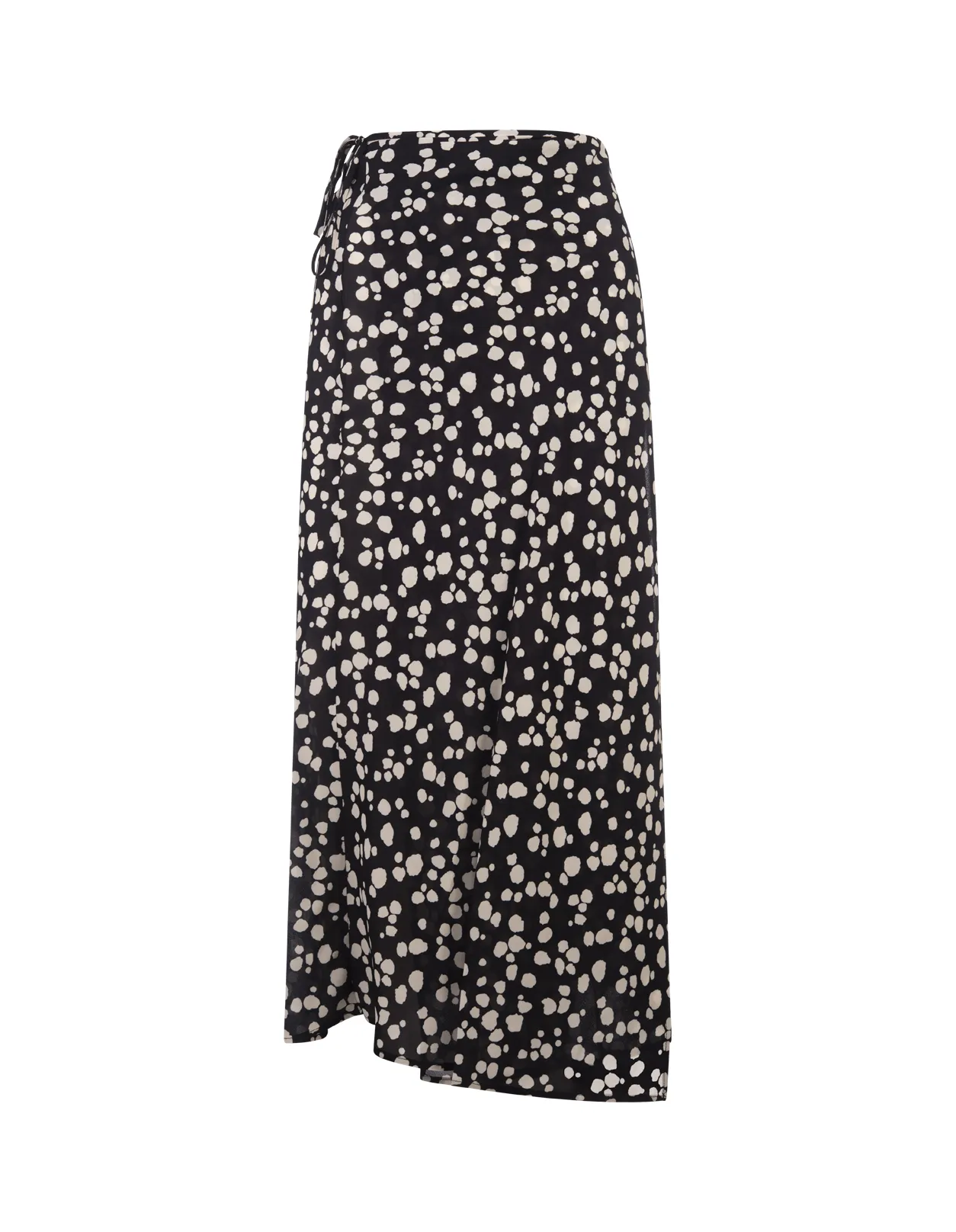 MSGM Black Satin Midi Skirt With MSGM Polka Dot Print