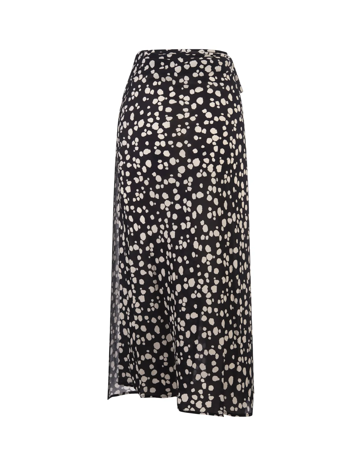 MSGM Black Satin Midi Skirt With MSGM Polka Dot Print