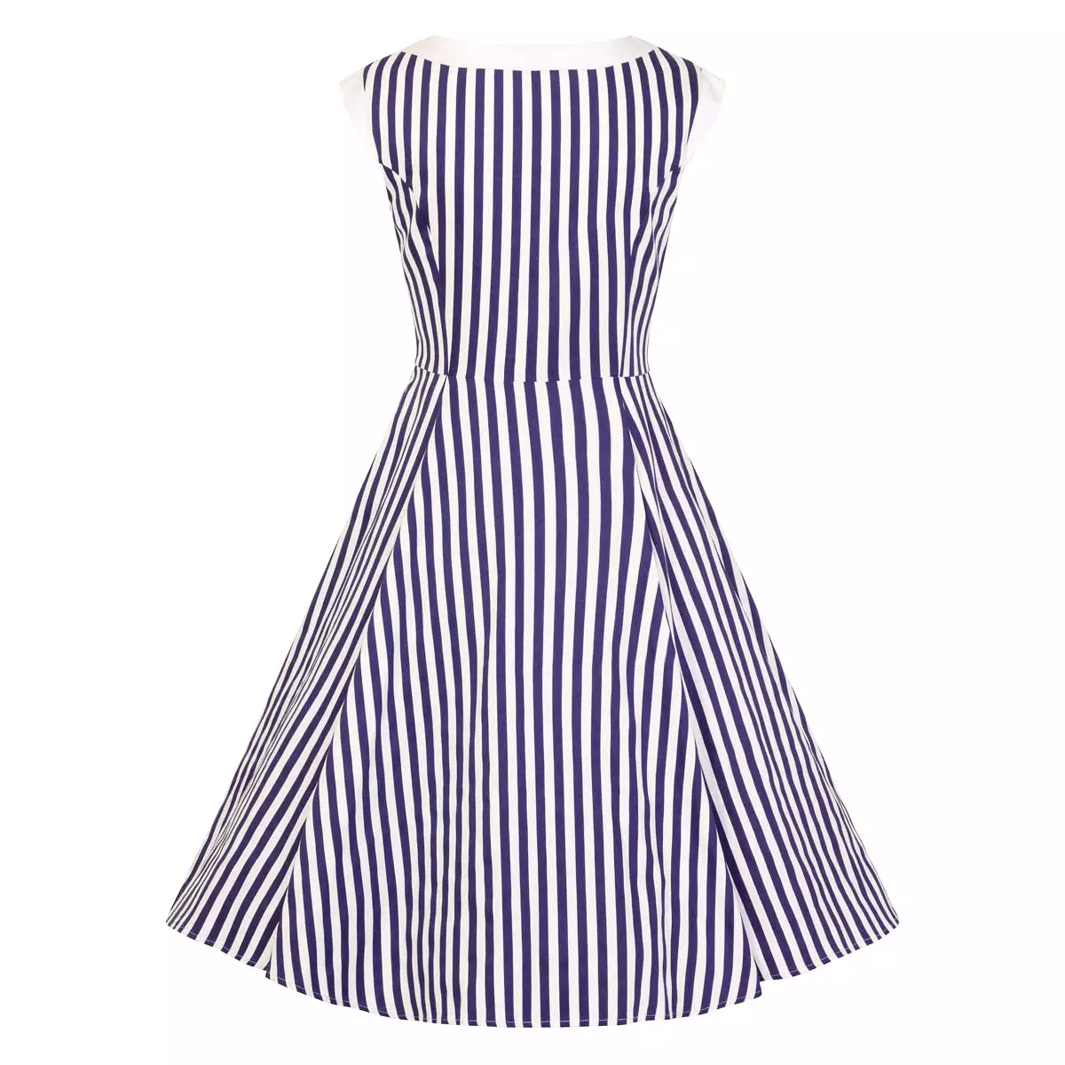 Navy Blue and White Striped Sleeveless Rockabilly 50s Swing Dress