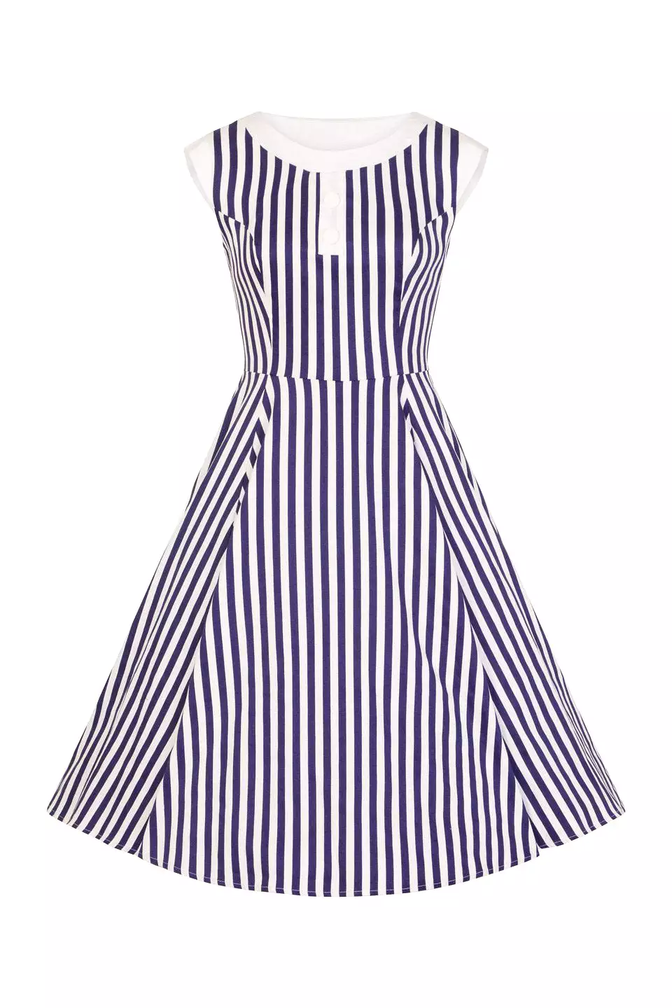 Navy Blue and White Striped Sleeveless Rockabilly 50s Swing Dress