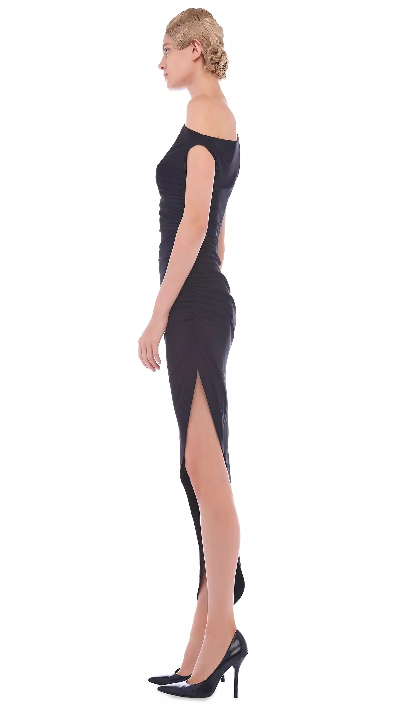 Norma Kamali - Drop Shoulder Side Drape Gown - Black