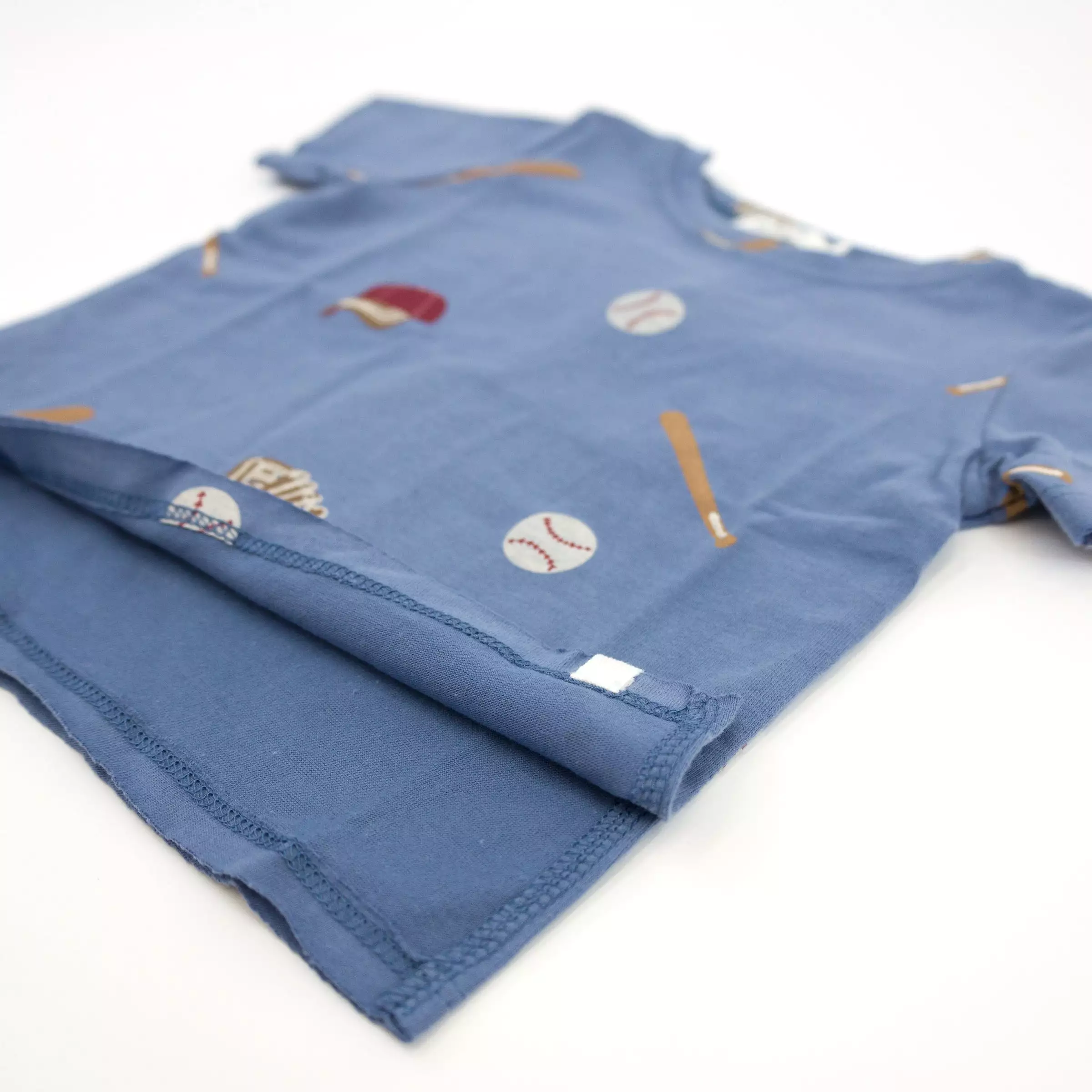 oh baby! Raw Edge Tee and Shorts Set - Baseball Print - Denim