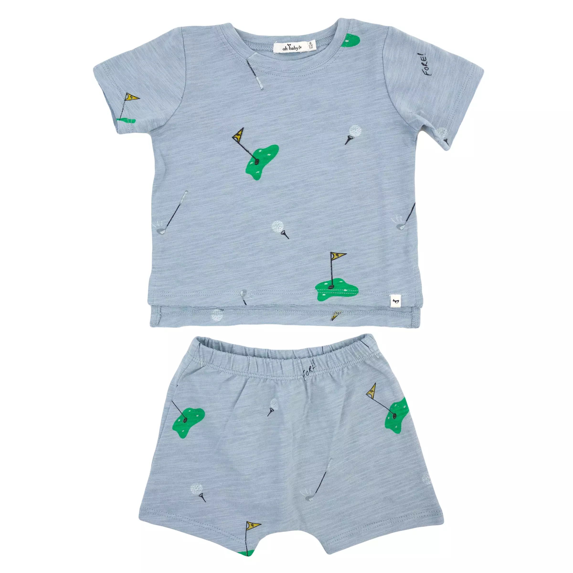 oh baby! Raw Edge Tee and Shorts Set - Golf Print - Fog