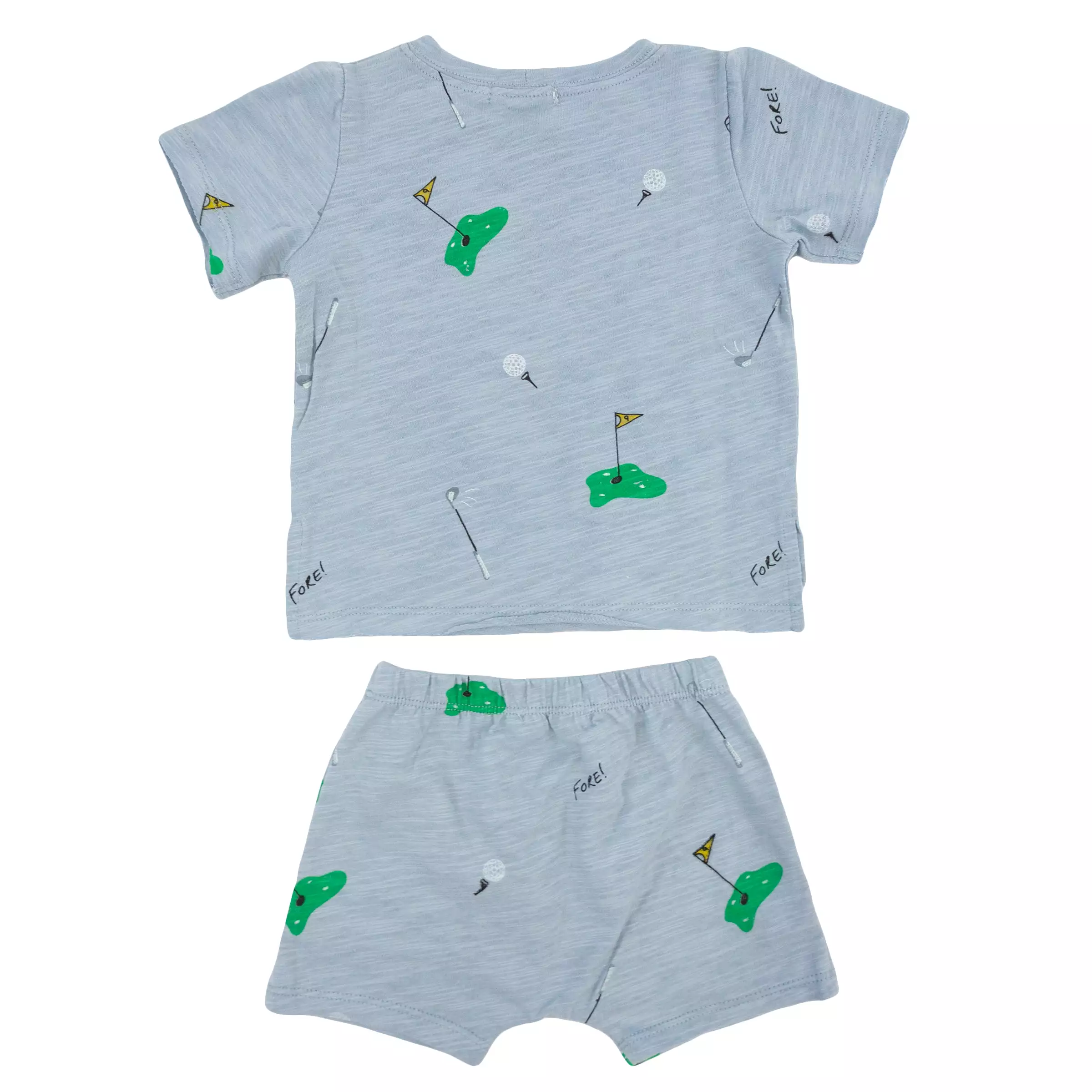 oh baby! Raw Edge Tee and Shorts Set - Golf Print - Fog