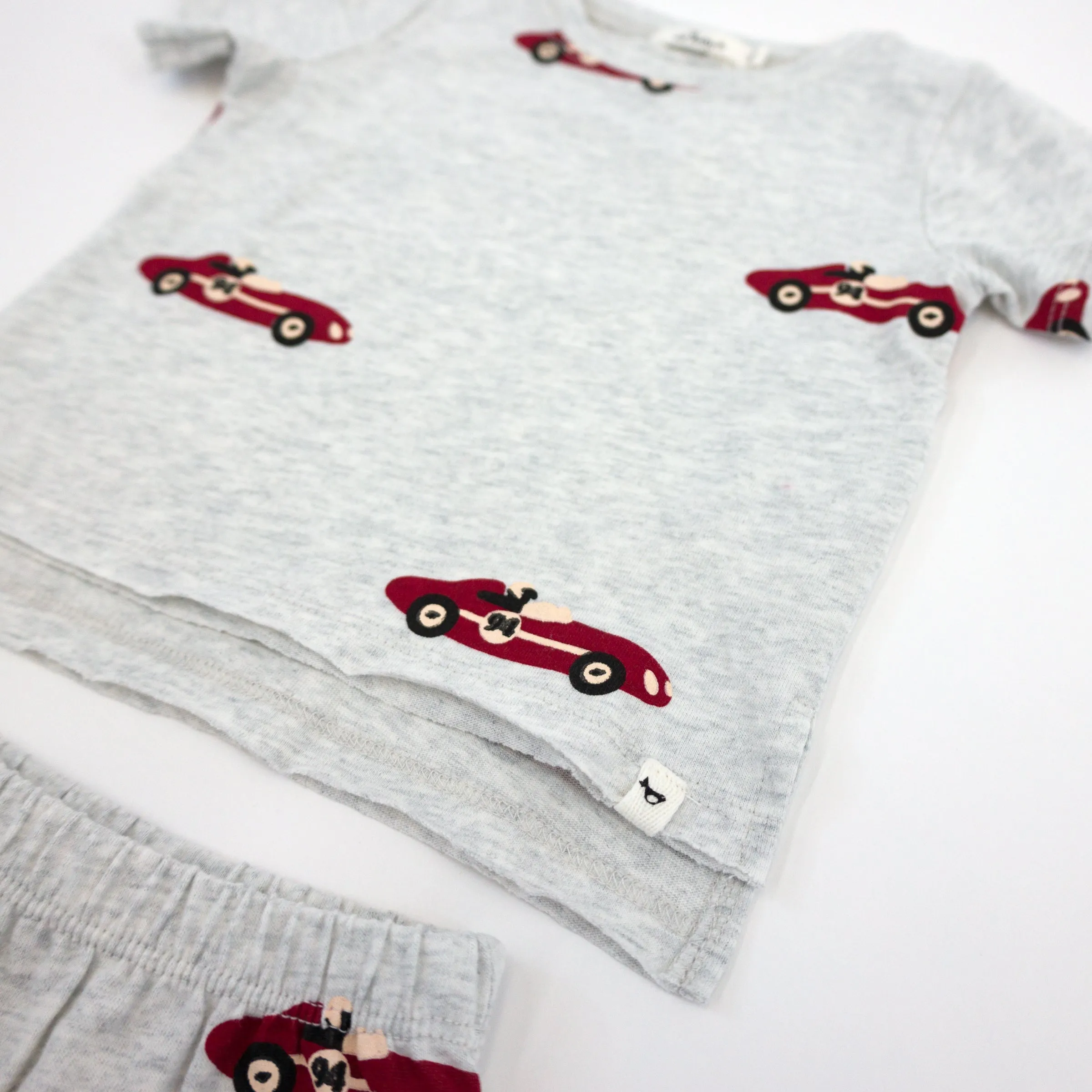 oh baby! Raw Edge Tee and Shorts Set - Racecar Print - Heather Gray