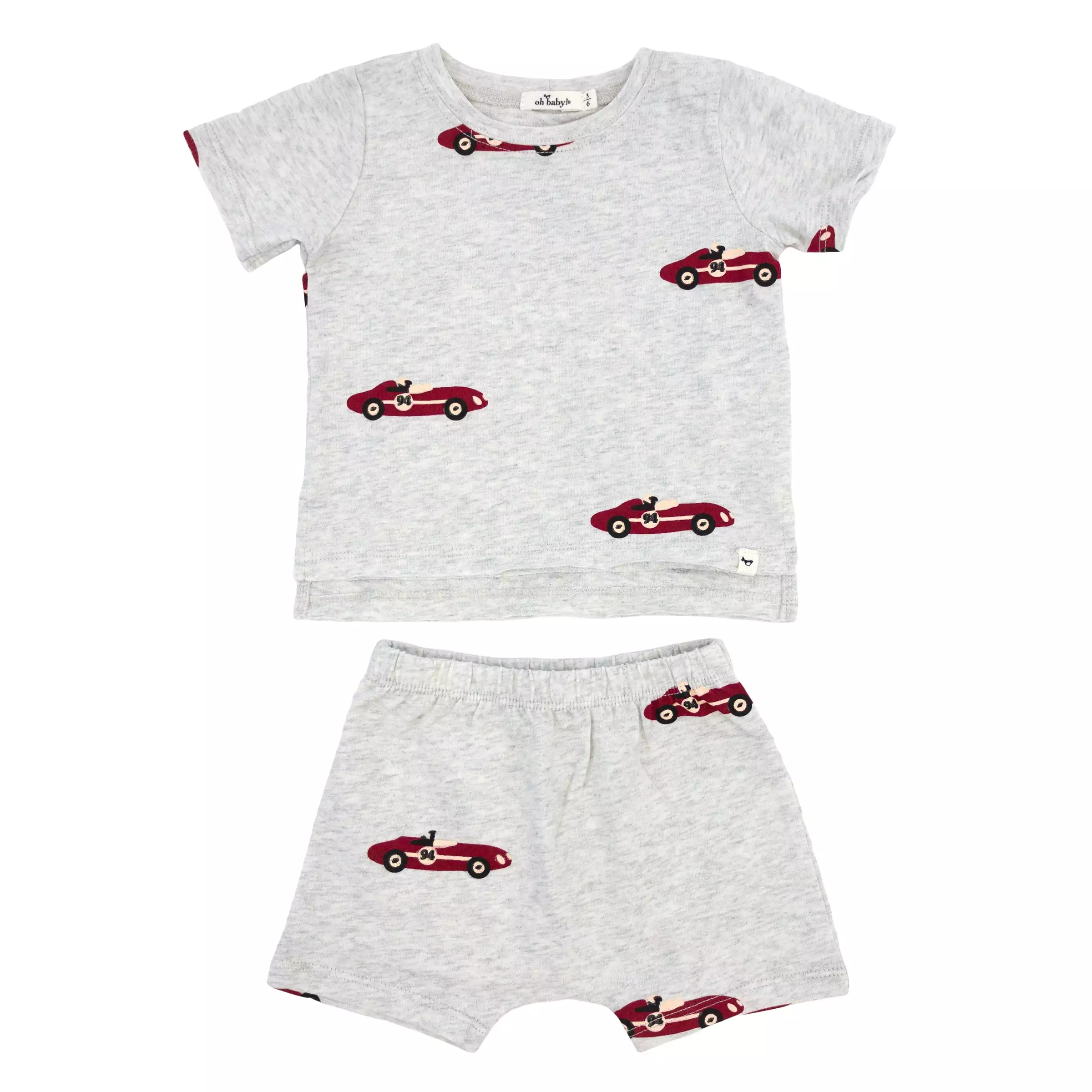 oh baby! Raw Edge Tee and Shorts Set - Racecar Print - Heather Gray