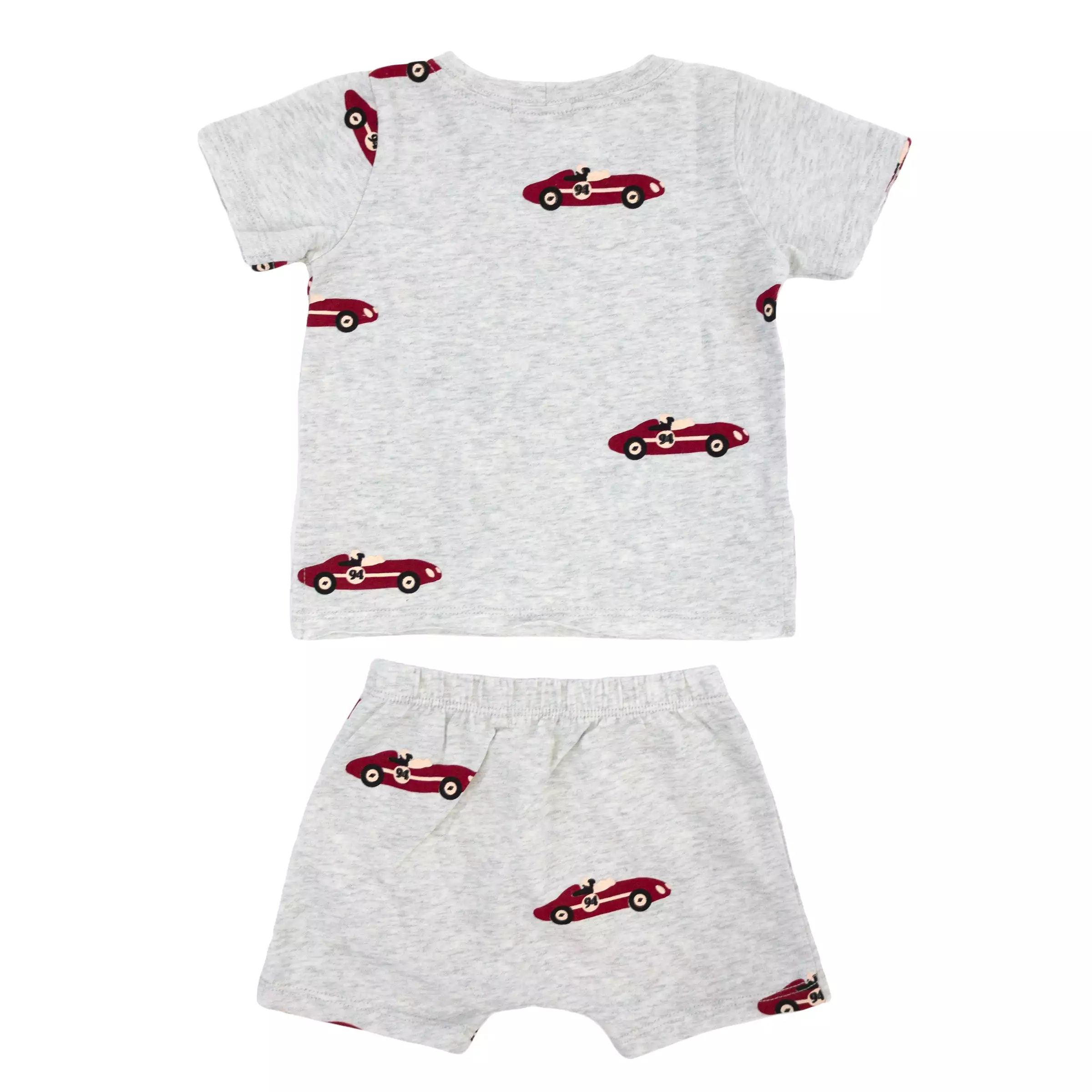 oh baby! Raw Edge Tee and Shorts Set - Racecar Print - Heather Gray