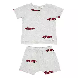 oh baby! Raw Edge Tee and Shorts Set - Racecar Print - Heather Gray