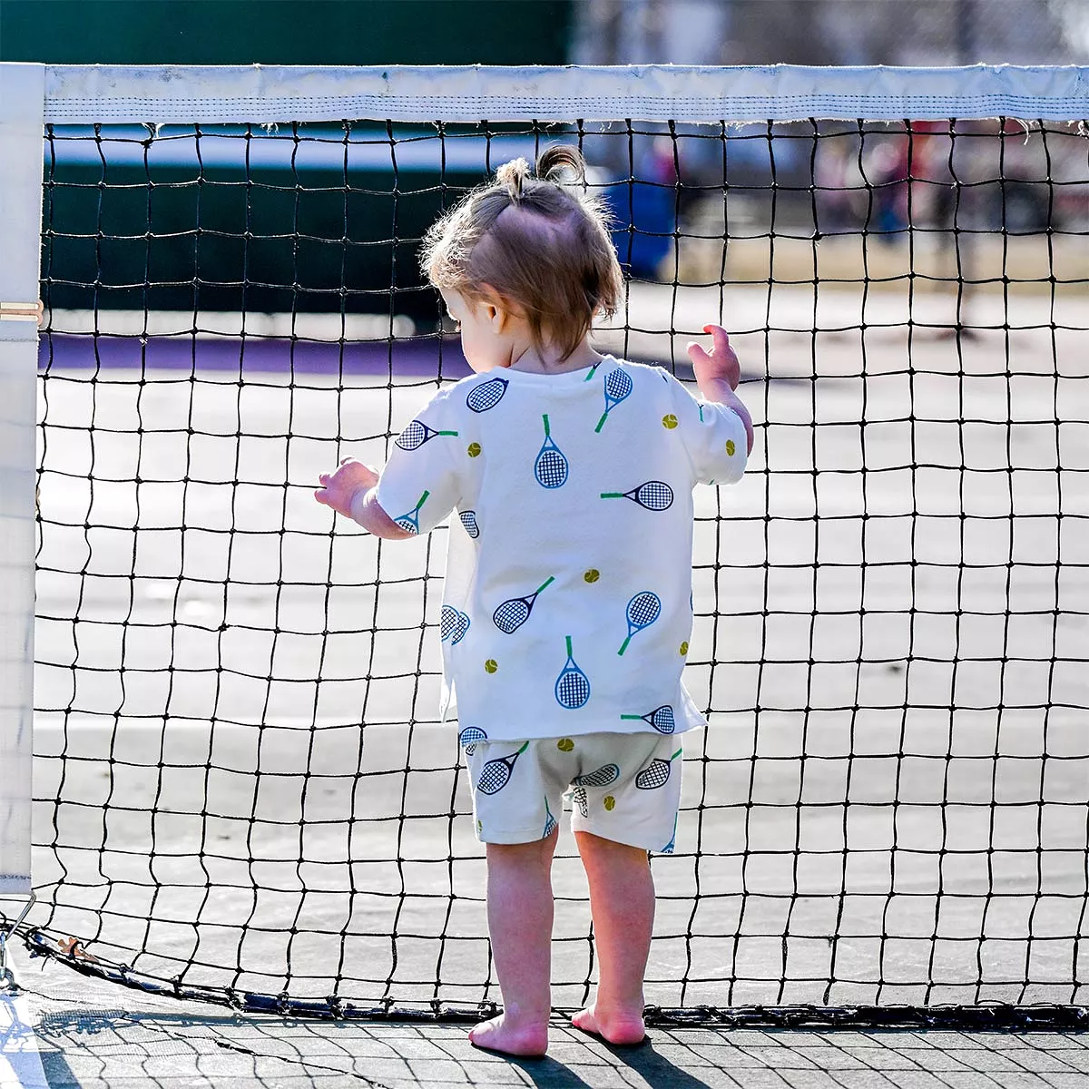 oh baby! Raw Edge Tee and Shorts Set - Tennis Print - Oyster