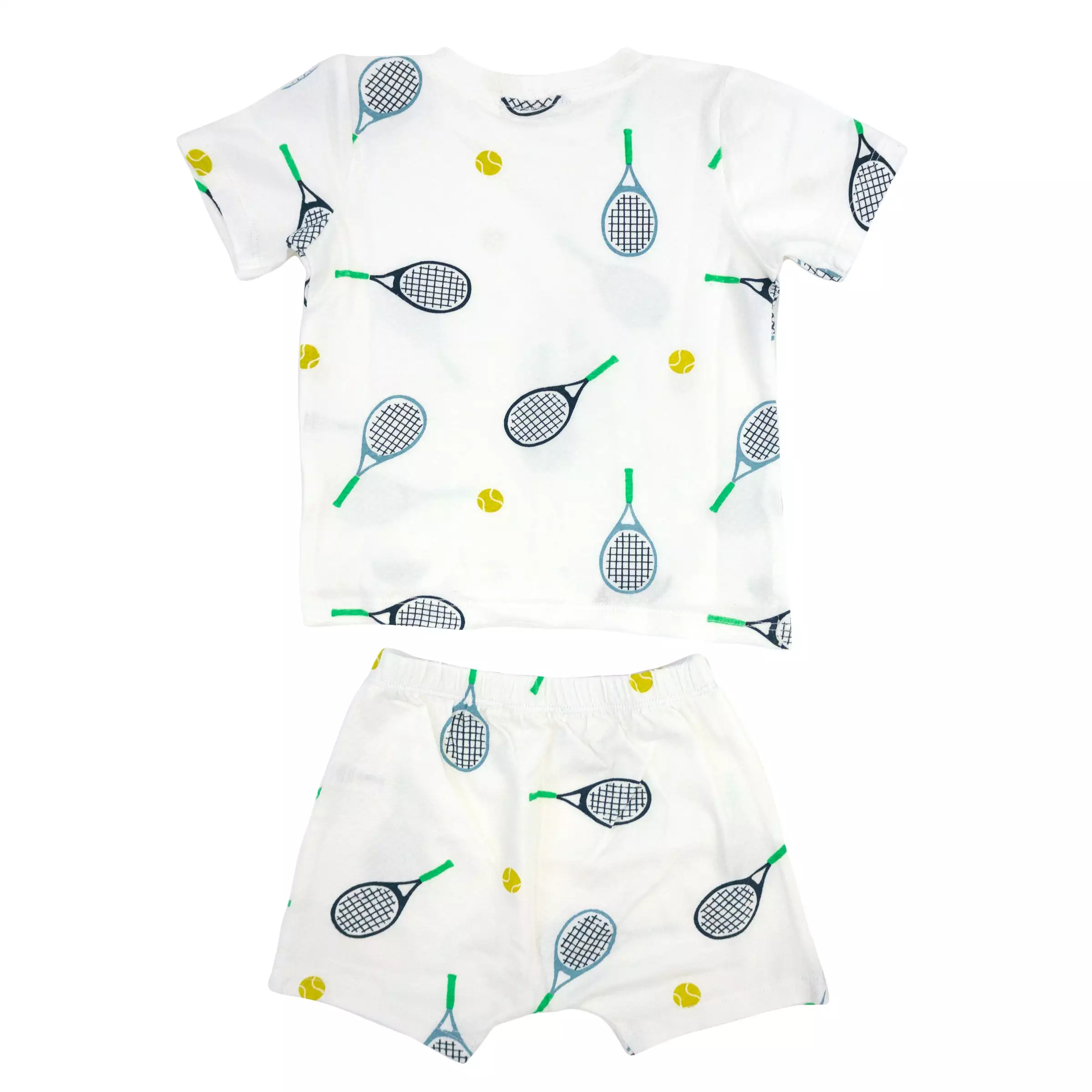 oh baby! Raw Edge Tee and Shorts Set - Tennis Print - Oyster