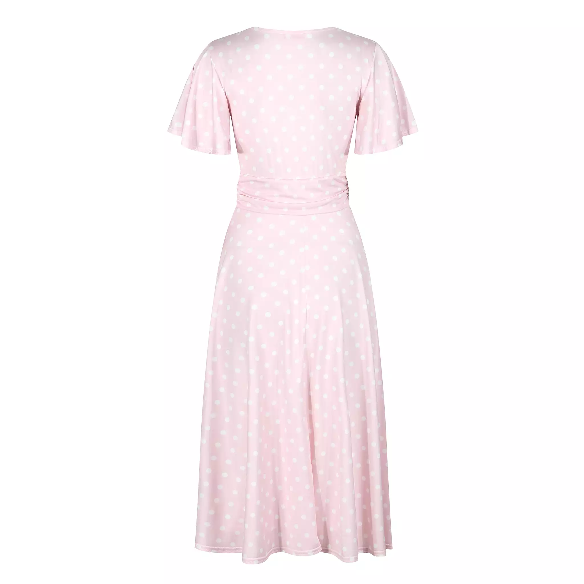 Pale Pink White Polka Dot Waterfall Sleeve Swing Dress