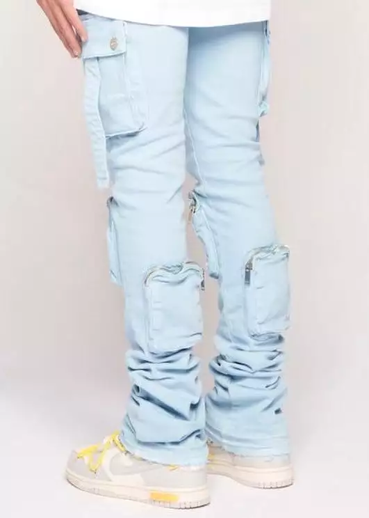 Pheelings “Never Look Back” Sky Blue Cargo Flare Jeans