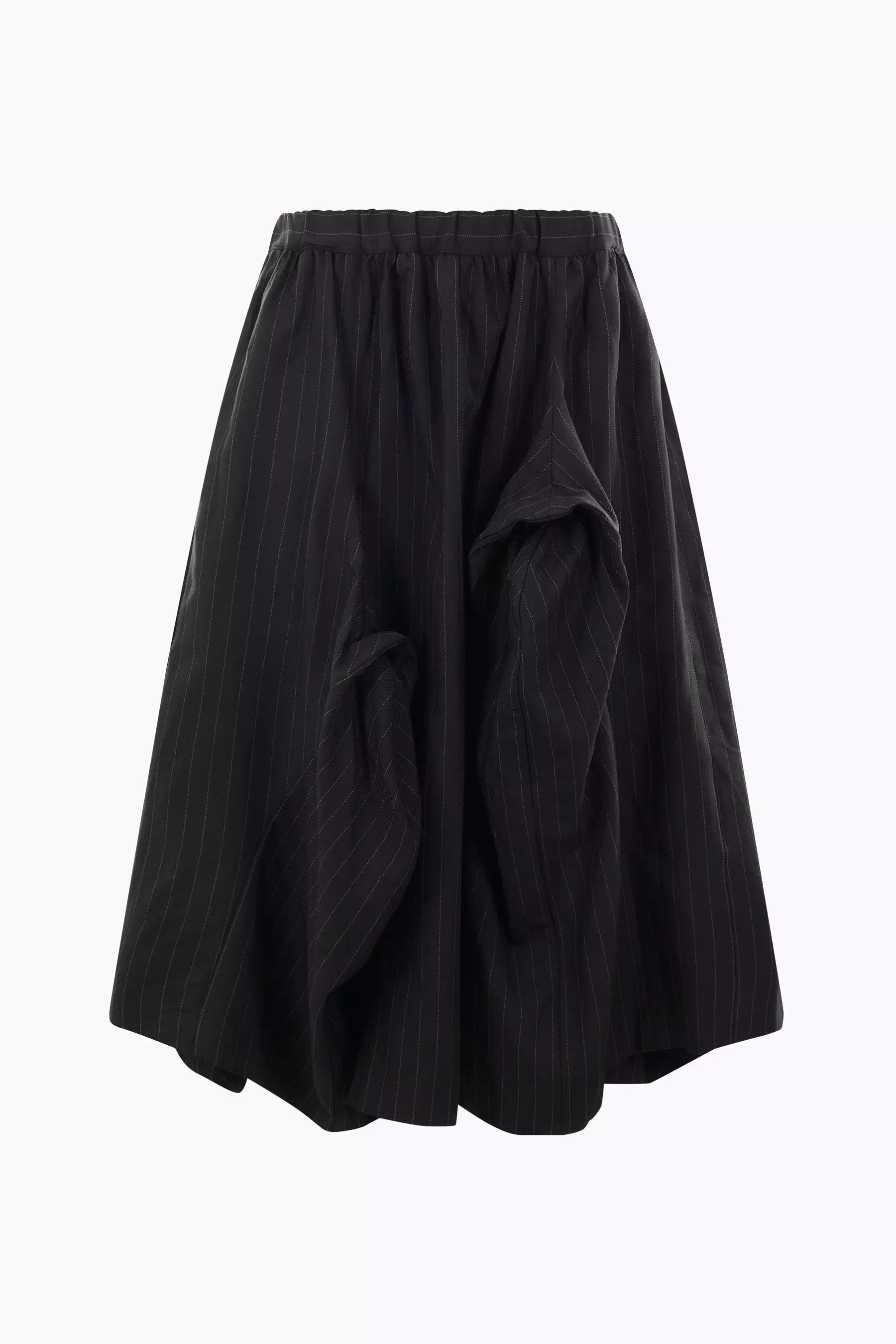 pinstriped drill midi skirt with gathers