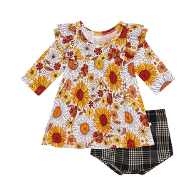 Posh Peanut - Goldie - 3/4 Sleeve Flutter Dress & Bloomer Set