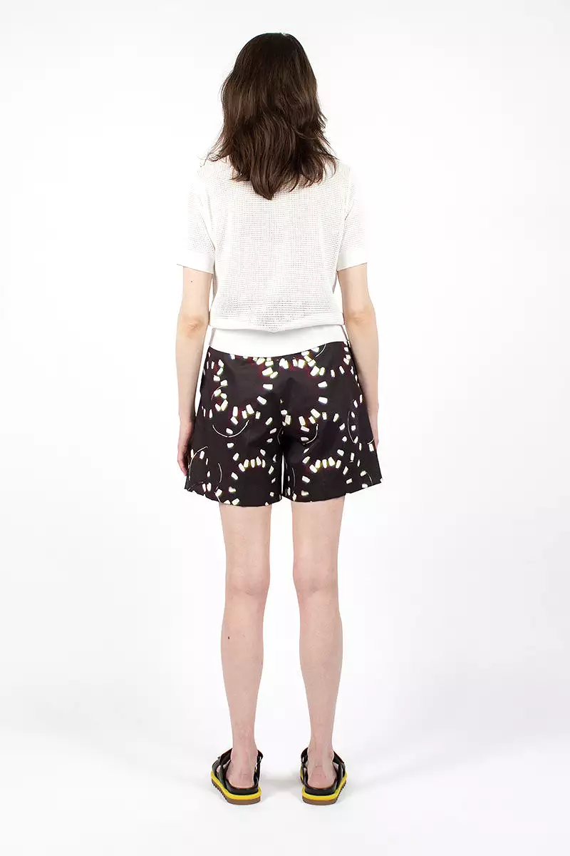 Printed Pleat Shorts Black