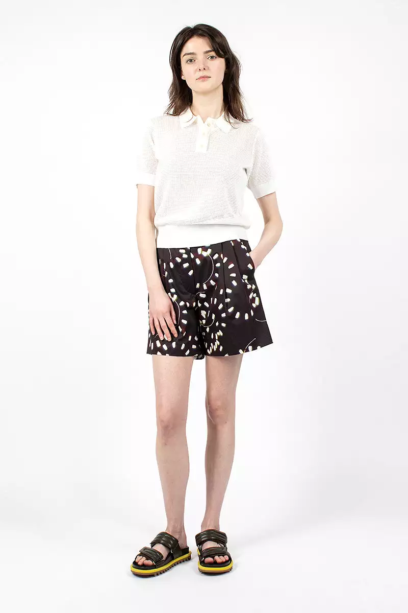 Printed Pleat Shorts Black