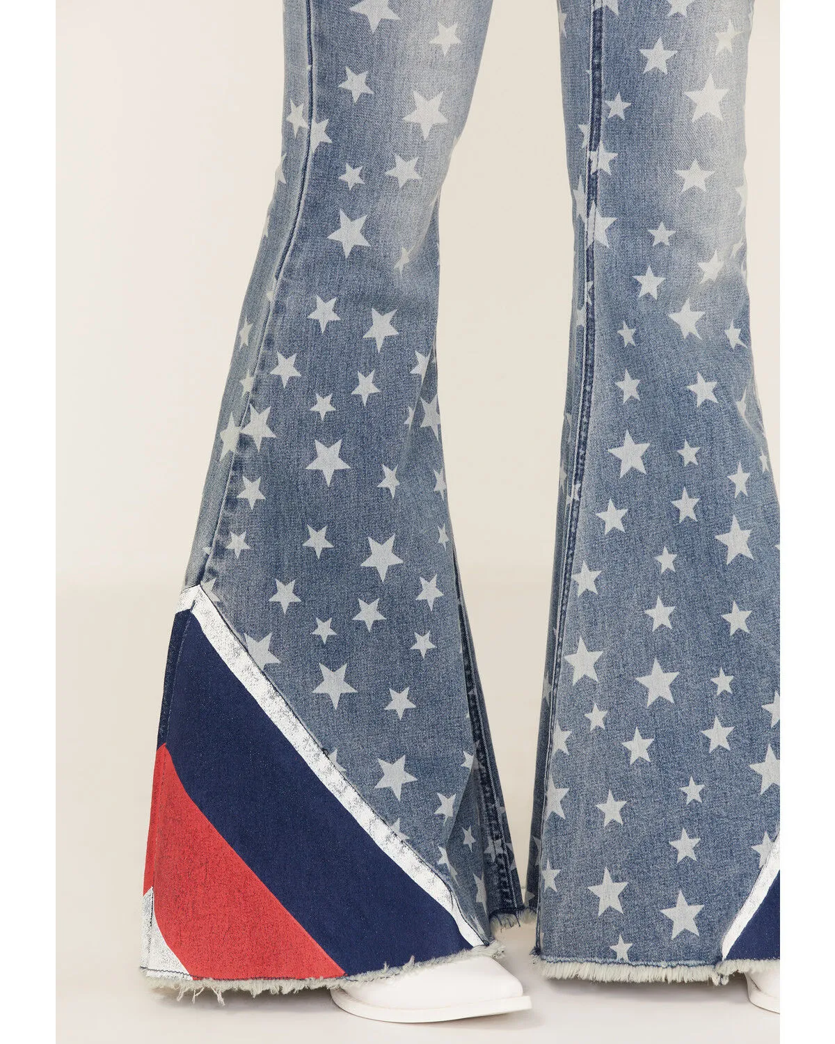 Product Name:  Rock & Roll Denim Women's Medium Wash High Rise Star Print Flare Jeans