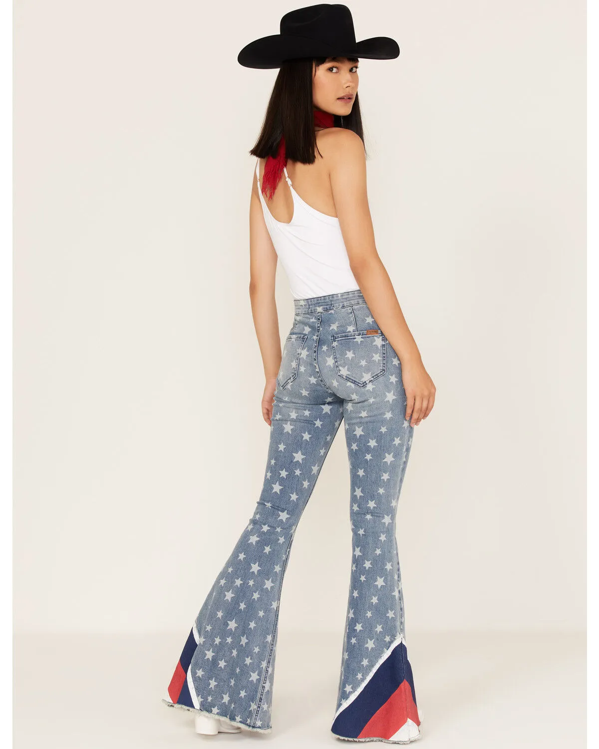 Product Name:  Rock & Roll Denim Women's Medium Wash High Rise Star Print Flare Jeans