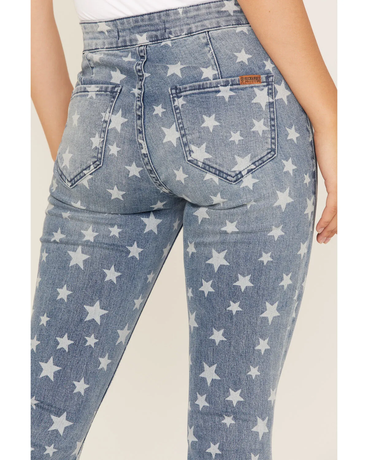 Product Name:  Rock & Roll Denim Women's Medium Wash High Rise Star Print Flare Jeans