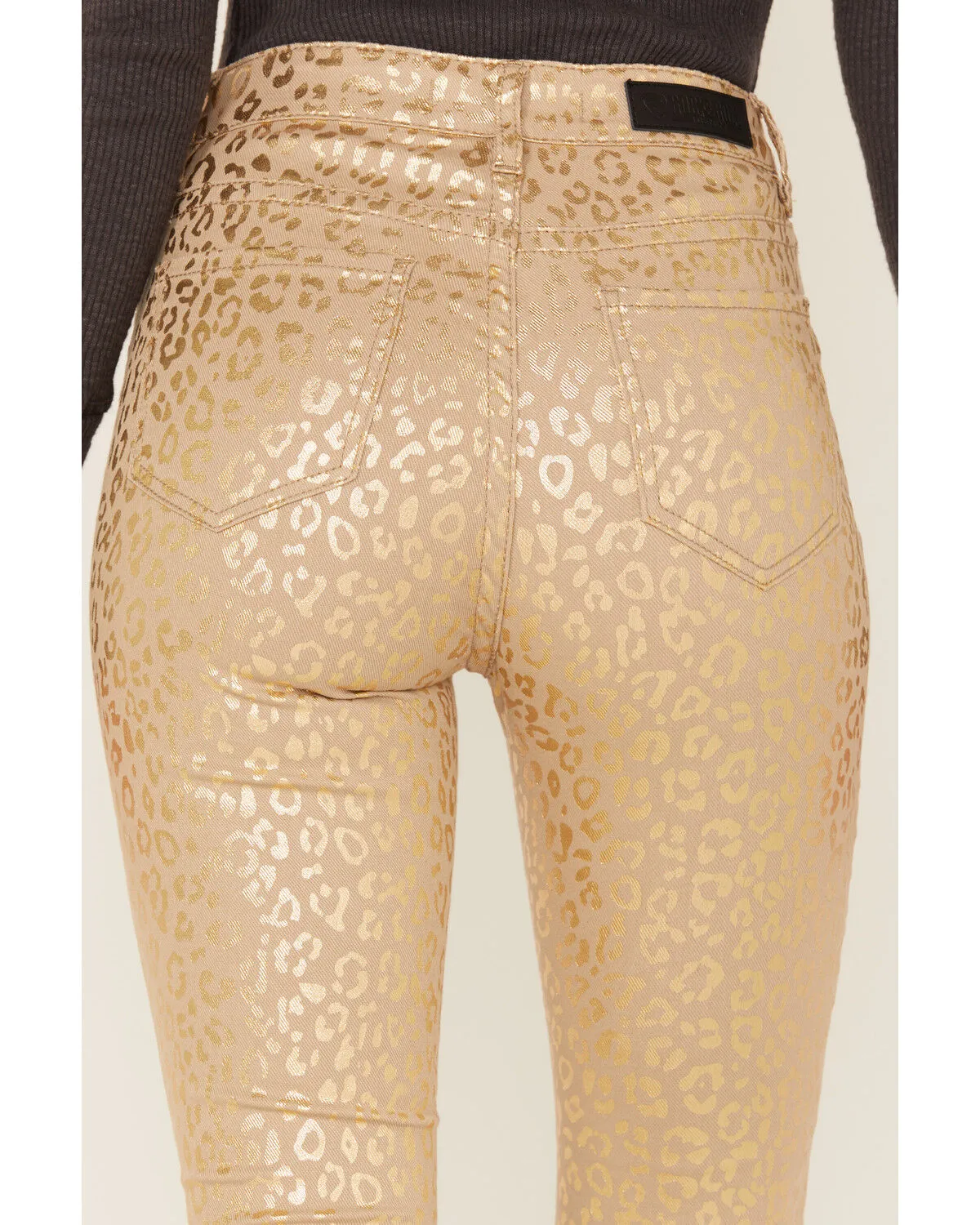 Product Name:  Rock & Roll Denim Women's Metallic Leopard Print High Rise Stretch Flare Jeans