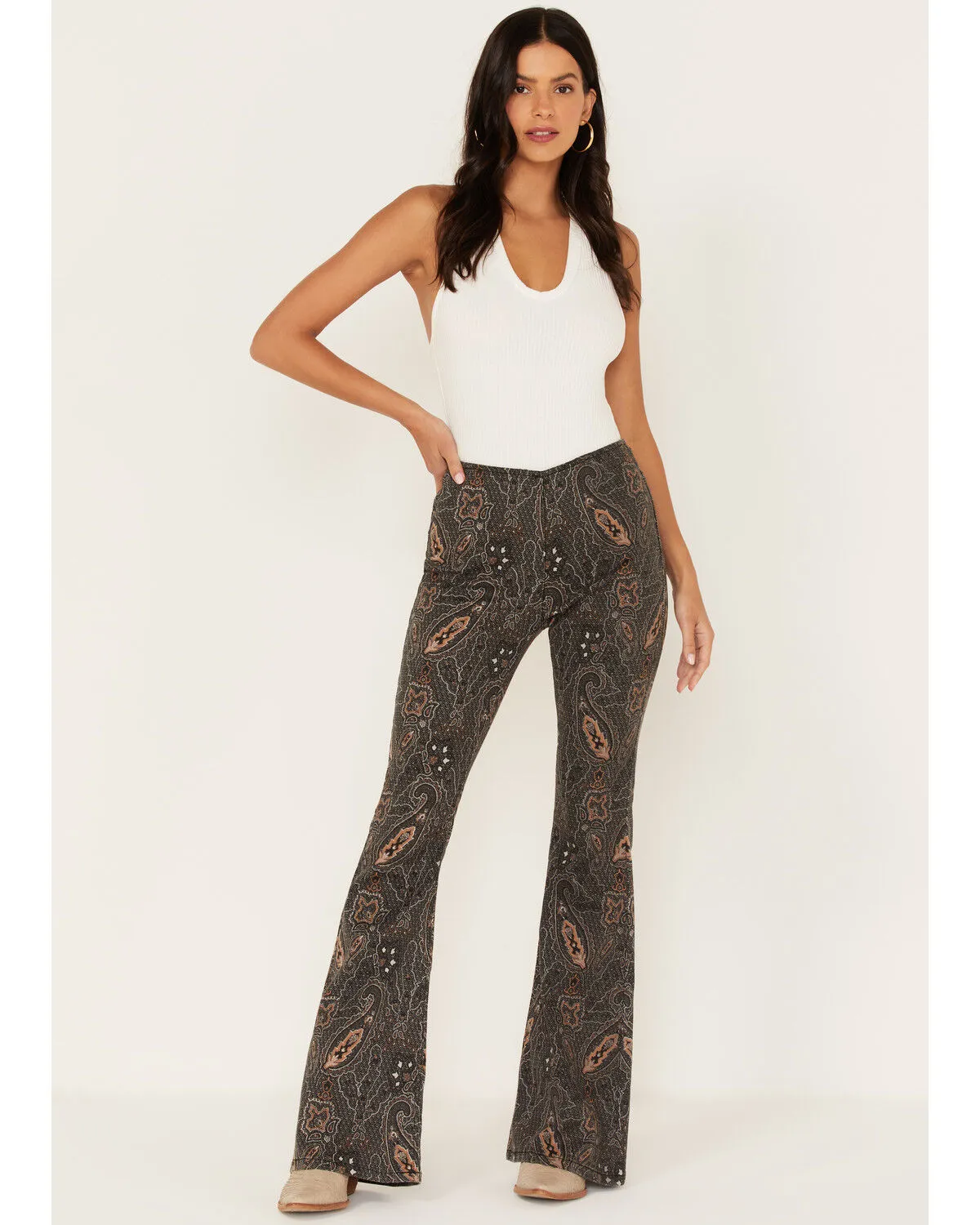 Product Name:  Rock & Roll Denim Women's Paisley Print High Rise Flare Jeans