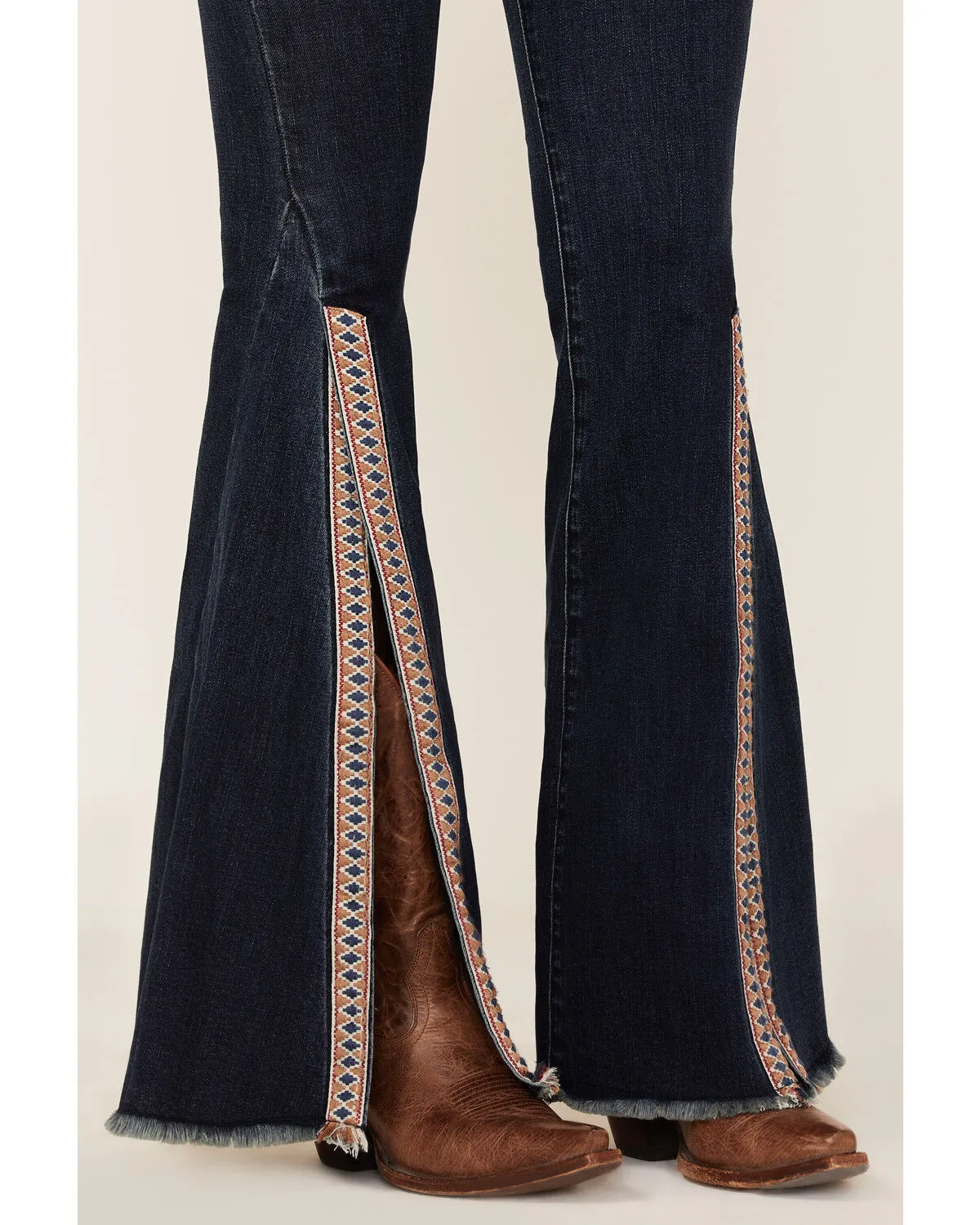 Product Name:  Saints & Hearts Women's Dark Wash High Rise Embroidered Slit Flare Jeans