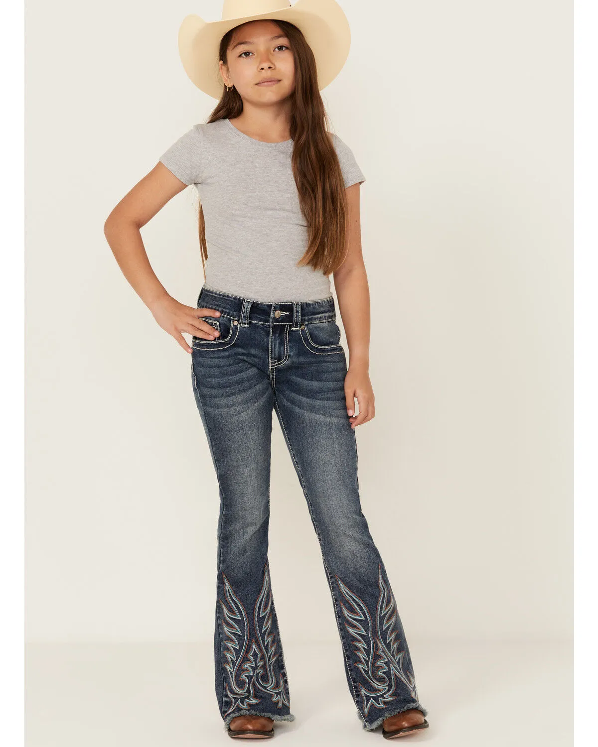 Product Name:  Shyanne Girls' Medium Wash Stitch Flare Stretch Denim Jeans