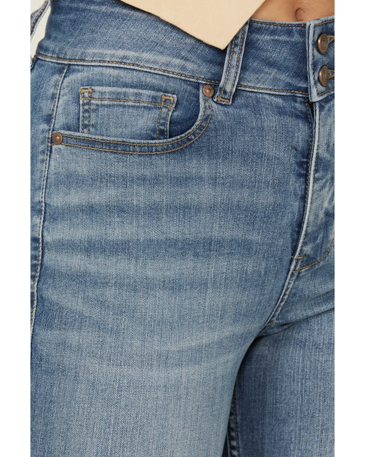 Product Name:  Shyanne Women's Cimarron Light Wash High Rise Flare Stretch Denim Jeans