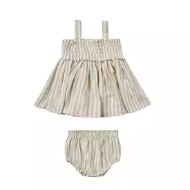 Quincy Mae Mae Smocked Top + Bloomer Set - Ash Stripe