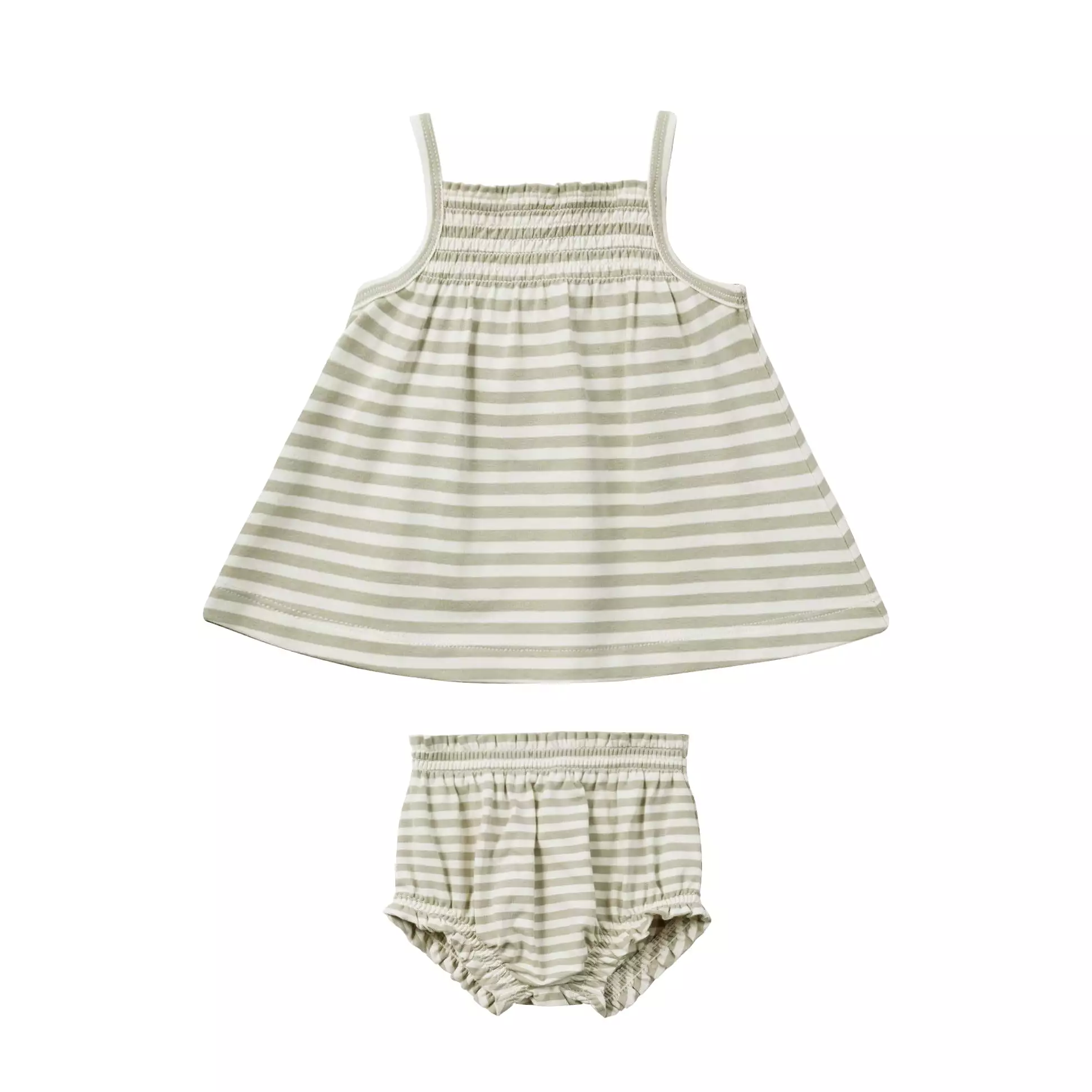 Quincy Mae Smocked Tank + Bloomer Set - Sage Stripe