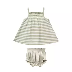 Quincy Mae Smocked Tank + Bloomer Set - Sage Stripe