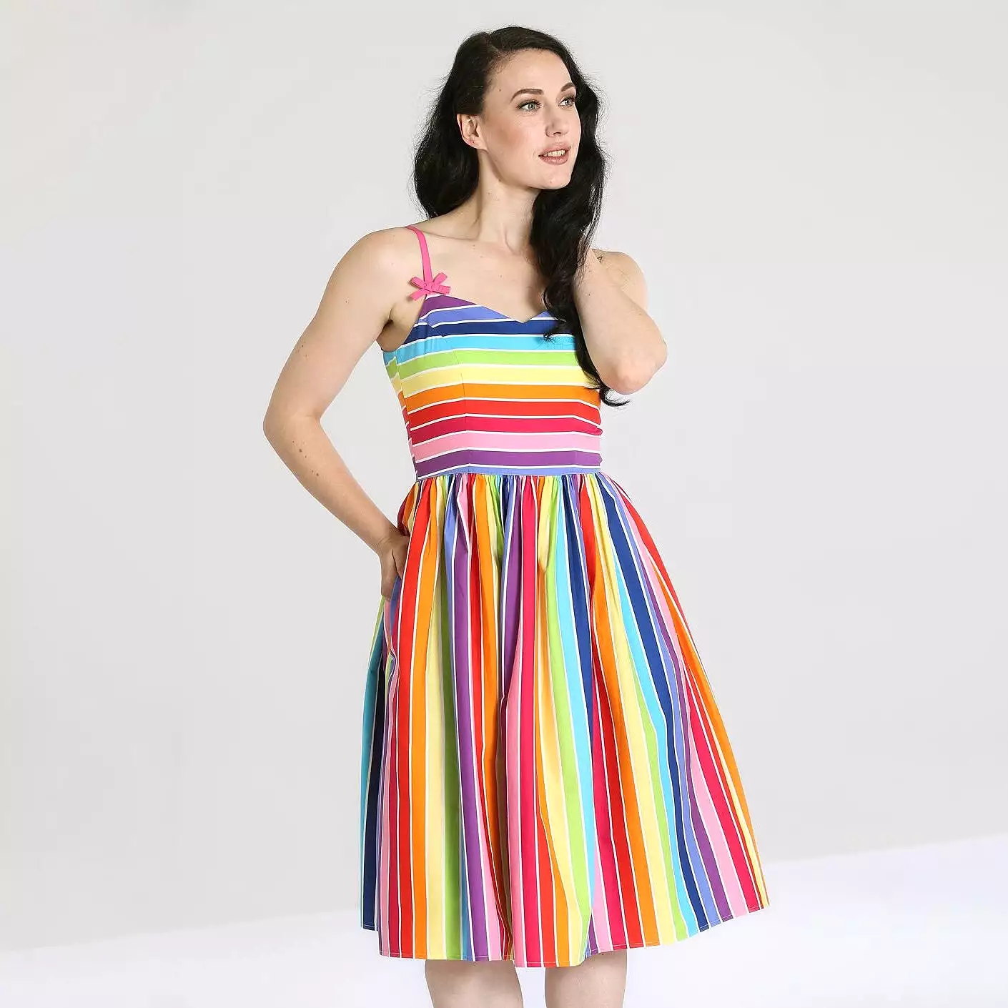 Rainbow Print Summer 50s Swing Dress