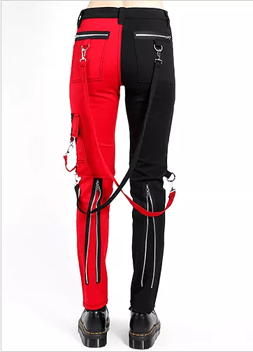 Red black split pants