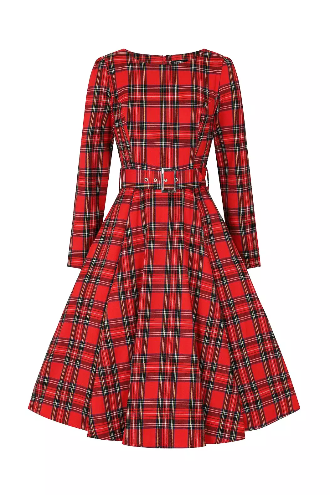 Red Tartan Long Sleeve Burns Night & Rockabilly Style Swing Dress