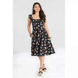 Retro 1950s Black Tropical Cocktail Swing Dress